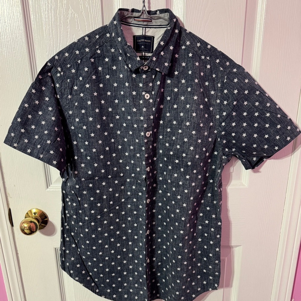 Cactus Man Men's Distressed Blue Star Print Shirt